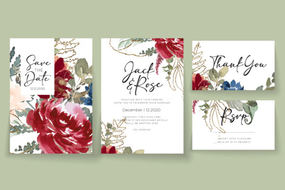 Elegant Burgundy Watercolor Floral Wedding Cards & Design Sets