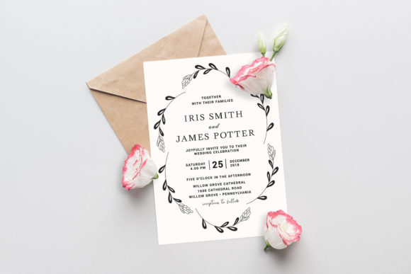 Elegant Floral Wreath Leafy Wedding Invitation Design