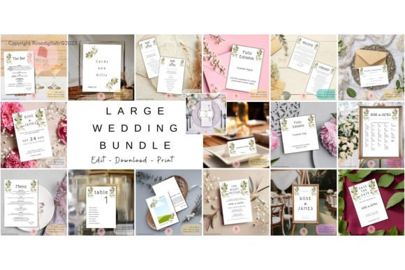Elegant Large Wedding Invitation Set Templates: Design & Print