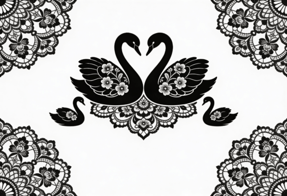Elegant Swan Couple Lace Wedding Design: A Modern Graphic Asset